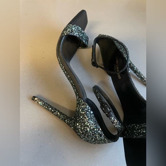 SAINT LAURENT Glitter Amber 105 Ankle Strap Sandals - Picture 8 of 11